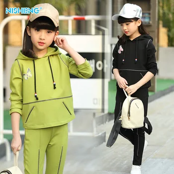 2017 Spring Autumn Girl Clothing set Casual Sport Tracksuit Kid Clothes Printing Coat + Pant 4-14 years Cotton