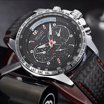 Megir Men Watch Luxury Brand Sport Fashion Quartz Watch Genuine Leather Band Dynamic Special Design Relogio Masculino 1010