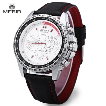 Megir Men Watch Luxury Brand Sport Fashion Quartz Watch Genuine Leather Band Dynamic Special Design Relogio Masculino 1010
