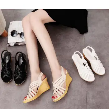 MUQGEW Summer Sandals Woman High Platforms Cut Outs Pattern Checkered Belt Gladiator Sandal Shoes Women Shoes #LREW