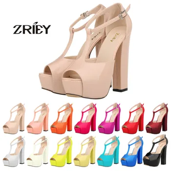 Women Sexy T-Strap Open Toe High Heels Platform Sandals Wedge Patent Leather Sandals Casual Shoes