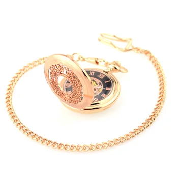 2017 WOONUN Luxury Men Pocket Watches Fashion Rose Gold Skeleton Mechanical Hand Wind Pocket Watches Fob Watches With Chain