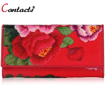 CONTACT'S Genuine Leather Wallet Female Purse Printing Flowers designer Clutches Phone coins Card Holder Female Money Bag 2017