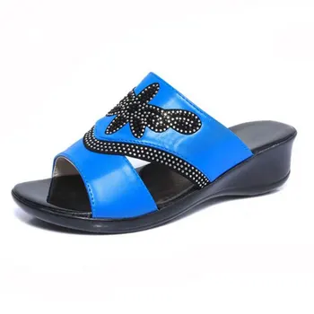 New Female Wedges High Heels Sandals Fretwork Peep Toe Shoe Rhinestone Slippers Leisure Summer Shoes Women Footwear Size 36-40