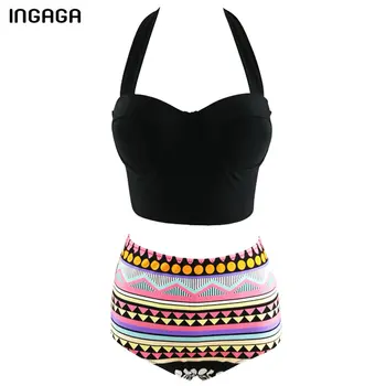 INGAGA 2017 High Waist Bikini Set Swimwear Women Brand Push Up Swimsuit Lace Up Halter Swimwear Sexy Bathing Suits