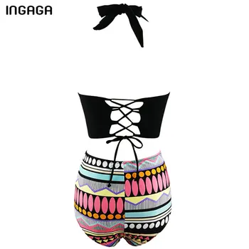 INGAGA 2017 High Waist Bikini Set Swimwear Women Brand Push Up Swimsuit Lace Up Halter Swimwear Sexy Bathing Suits