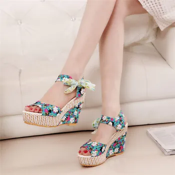 Women Shoes Sandals Flip Flops Zapatos mujer Super Sweet High Heel Wedge Heel Summer Sandals Sweet Cute Thick Crust Flower Shoes