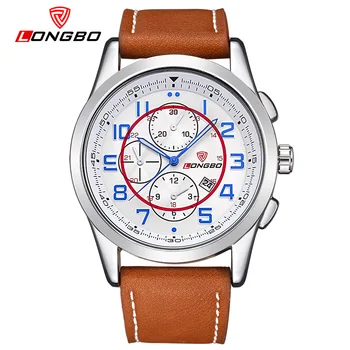 LONGBO Luxury Men Leather Watch Sports Quartz Watches For Men Leisure Clock Military Watch Relogio Masculino 80191