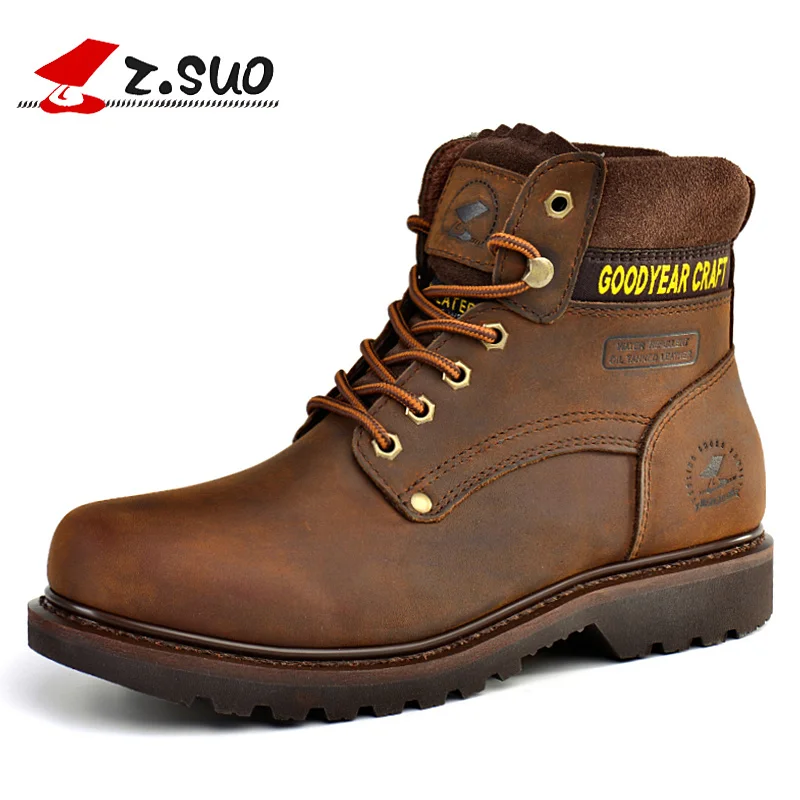 Z.Suo Fashion Winter men shoes Genuine Leather boots Lace-Up Breathable/Comfortable British Style Men's Casual Martin shoes