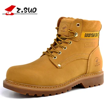 Z.Suo Fashion Winter men shoes Genuine Leather boots Lace-Up Breathable/Comfortable British Style Men's Casual Martin shoes