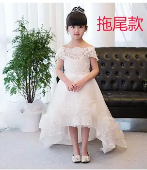 Lovely Shoulderless Beaded Girls Pageant Gowns with Train Dress Cap Sleeves Zipper Back Kids First Communion Dress 0-12 Year Old