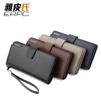 Men Genuine Leather Big Long Soft Wallet with Sling Multi Function Portable Purse Clutch Bag Big Capacity for iPhone 7 7S