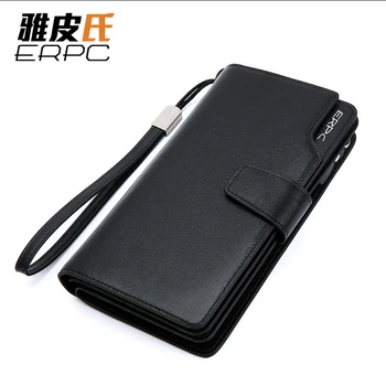 Men Genuine Leather Big Long Soft Wallet with Sling Multi Function Portable Purse Clutch Bag Big Capacity for iPhone 7 7S