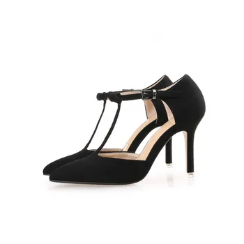 Black T-Strap Butterfly-knot Sweet Pointed Toe High Heel Women Pump Fashion Sexy Casual Dress Vacation Walkway Women Girls Shoes