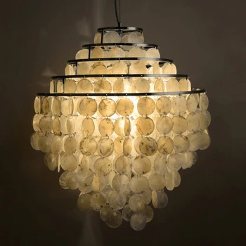 Modern Nordic Seashell Chandeliers Lights Fixture 5 Circles Natural Sea Shell Droplight Home Indoor Lighting Hanging Lamps D50cm