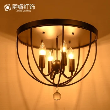 American style ceiling light wrought iron balcony entranceway circle vintage loft lamp crystal lamps