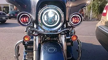 New! 2pcs white DRL 4.5inch LED Motorcycle Fog Light with Red Demon Eye & Amber/Yellow Turn Signal Eye for harley Davidson Dyna