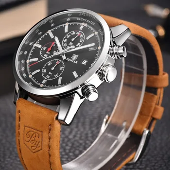 BENYAR New Fashion Chronograph Genuine Leather Sport Mens Watches Top Brand Luxury Military Quartz Watch Clock Relogio Masculino