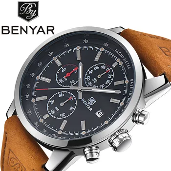 BENYAR New Fashion Chronograph Genuine Leather Sport Mens Watches Top Brand Luxury Military Quartz Watch Clock Relogio Masculino