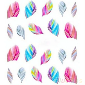 120 pcs/bag Fashion Feather Nail Art Water Transfer Sticker Rainbow Dreams Decal