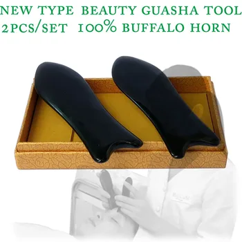 2pcs/set New type buffalo horn thicken high polishing beauty guasha tool 2pcs fish plate