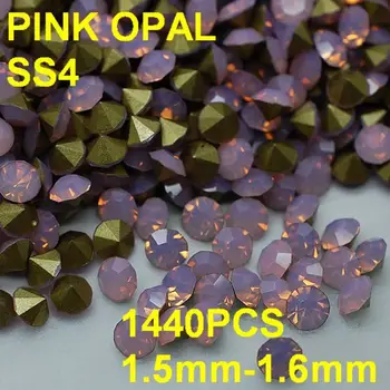 SS4 1440pcs/bag 1.5mm-1.6mm New Design Round Opall Rhinestones Pink Colors Nail Art Diy Nail Decoration Wholesale