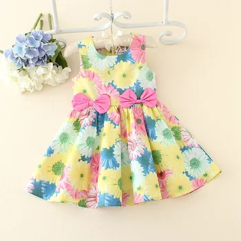 Summer Children Sleeveles dress Baby Dresses Princess Baby Girls Infant Flower Clothes Princess Bowknot Soft Cute dress YL206