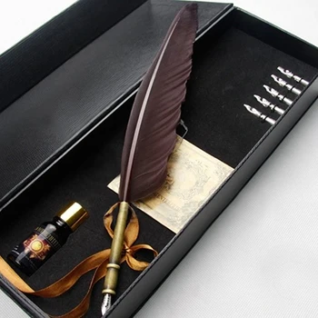 European Style Retro Quill Feather Dip Calligraphy Pen Set Graduation Gift