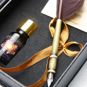 European Style Retro Quill Feather Dip Calligraphy Pen Set Graduation Gift