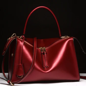 Fashion Genuine Leather Top Handle Hand Bag Women Solid Zipper Designers Brand Ladies Casual Tote Crossbody Bag