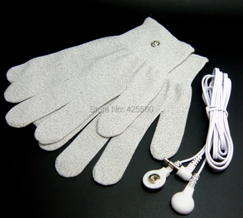 1 Pair Conductive Fiber Electrode Massage TENS Gloves With DC 3.5 Electrode Lead Wire Use For TENS/EMS Unit