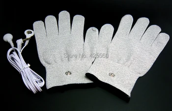 1 Pair Conductive Fiber Electrode Massage TENS Gloves With DC 3.5 Electrode Lead Wire Use For TENS/EMS Unit
