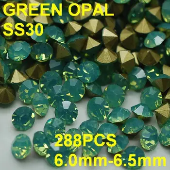SS30 288pcs/lot 6.0mm-6.5mm New Green Color Opal Rhinestone for Women Nail Jewelry Golden Point Back