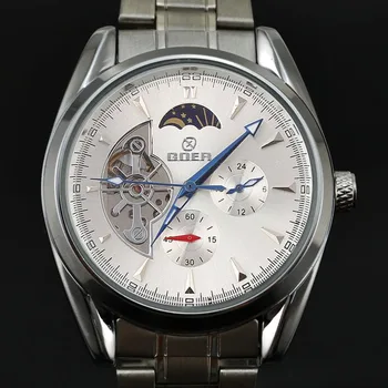 Goer Watch Men Full Steel Automatic Mechanical Watches Men Moon Phase Tourbillon Watch Men's Mechanical Watch Relogio Masculino