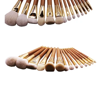 Pro 15Pcs Bamboo Makeup Brushes Set Powder Foundation Eyeliner Lip Contour Concealer Smudge Brush Tools Khaki Blusher Kits