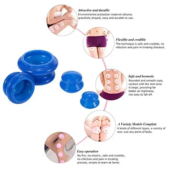 BHMC 2016 Newest 4Pcs Chinese Medical Vacuum Silicone Cups Rubber Massage Relaxation Suction Cupping Therapy Set Good Massage