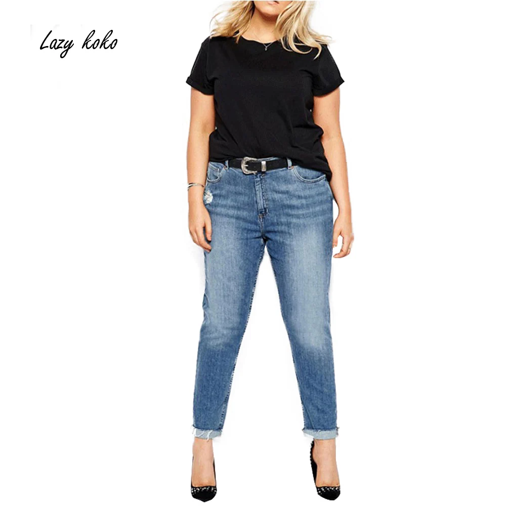 Lazy KoKo Plus Size New Fashion Women Big Size Denim Style Big Size Hole Casual Skinny Pants 3XL 4XL 5XL 6XL