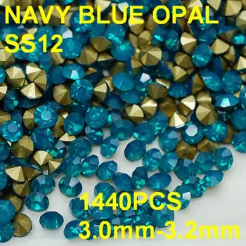SS12 3.0mm-3.2mm 1440pcs/bag Wholesale Navy Blue Color Opal Rhinestones Golden Pointback for Beauty Women DIY Jewelry Rhinestone