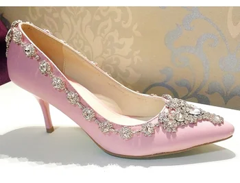 Small handmade rhinestone gem royal luxury single stiletto shoes pink women's shoes wedding shoes bride
