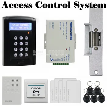 DIYSECUR Door Bell Strike Lock LCD 125KHz RFID Reader Password Keypad Access Control Door Lock System Kit Security System