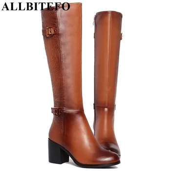 ALLBITEFO genuine leather+PU women boots fashion knee high boots winter warn snow boots mujer botas femme bottes,size 34-43