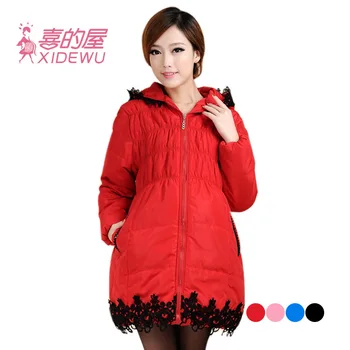 Casual pregnant women winter thickening over coat cotton clothes hooded outerwear