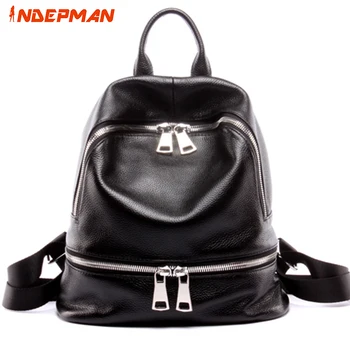 2017 Fashion Genuine Leather Backpack Women Waterproof Luxury Brand Escolar Mochila Feminina for Teenage Girls Black