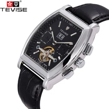 Tevise Fashion Orologio Uomo Men's Mult-functional Day/Week Auto Mechanical PU Leather Strap Watches Xmas Gift Box