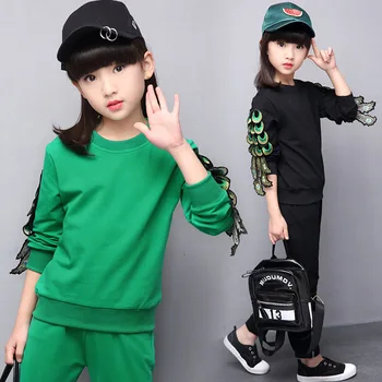 Children Girls clothing set 2017 spring teenage girls sport suit peacock school kids clothes tracksuit 2pcs 4~12T girls clothes