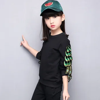 Children Girls clothing set 2017 spring teenage girls sport suit peacock school kids clothes tracksuit 2pcs 4~12T girls clothes