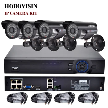 HOBOVISIN 4CH POE IP camera System 720P/960P/1080P Surveillance System 48V POE 4CH NVR+4PCS Metal 36IR LEDS IP Camera CCTV KIT