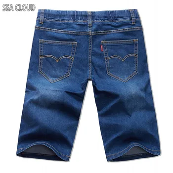 Sea Cloud Elastic denim shorts male summer thin knee-length jeans casual plus size capris loose short trousers size 38-48