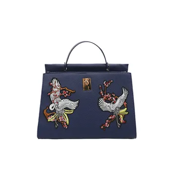 Fashion grus japonensis embroidered retro ladies casual tote handbag women's crossbody shoulder bag messenger bags
