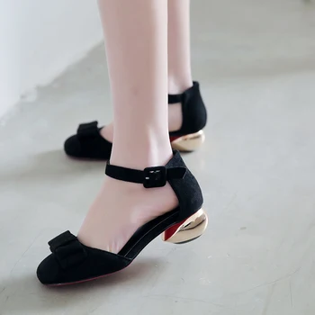 USA Size to14.5 square toe strange style bowtie design PU elegant lady pumps new summer fashion women shoes